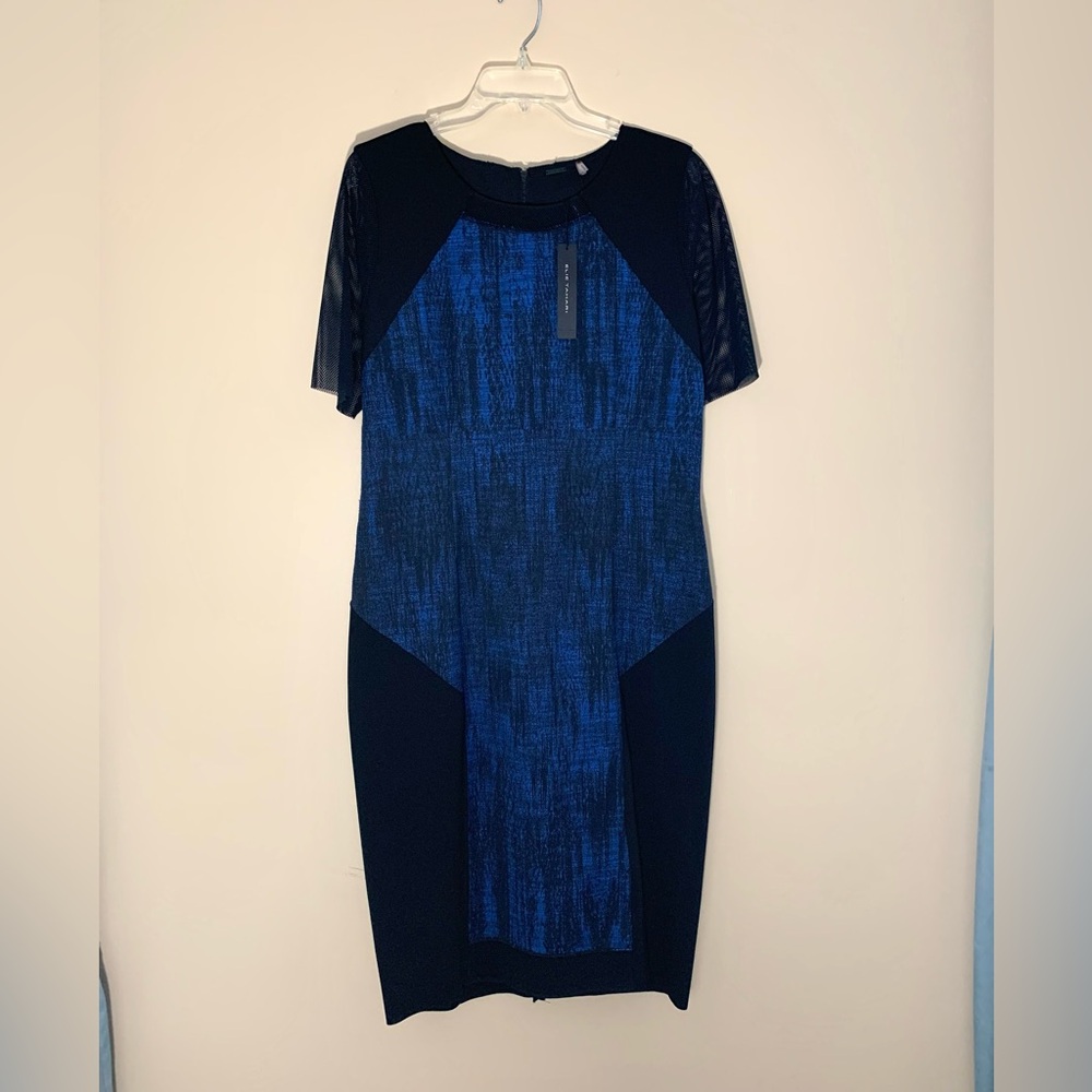 🔥HP🔥Elie Tahari mixed media shift royal blue / black dress , short sleeves …